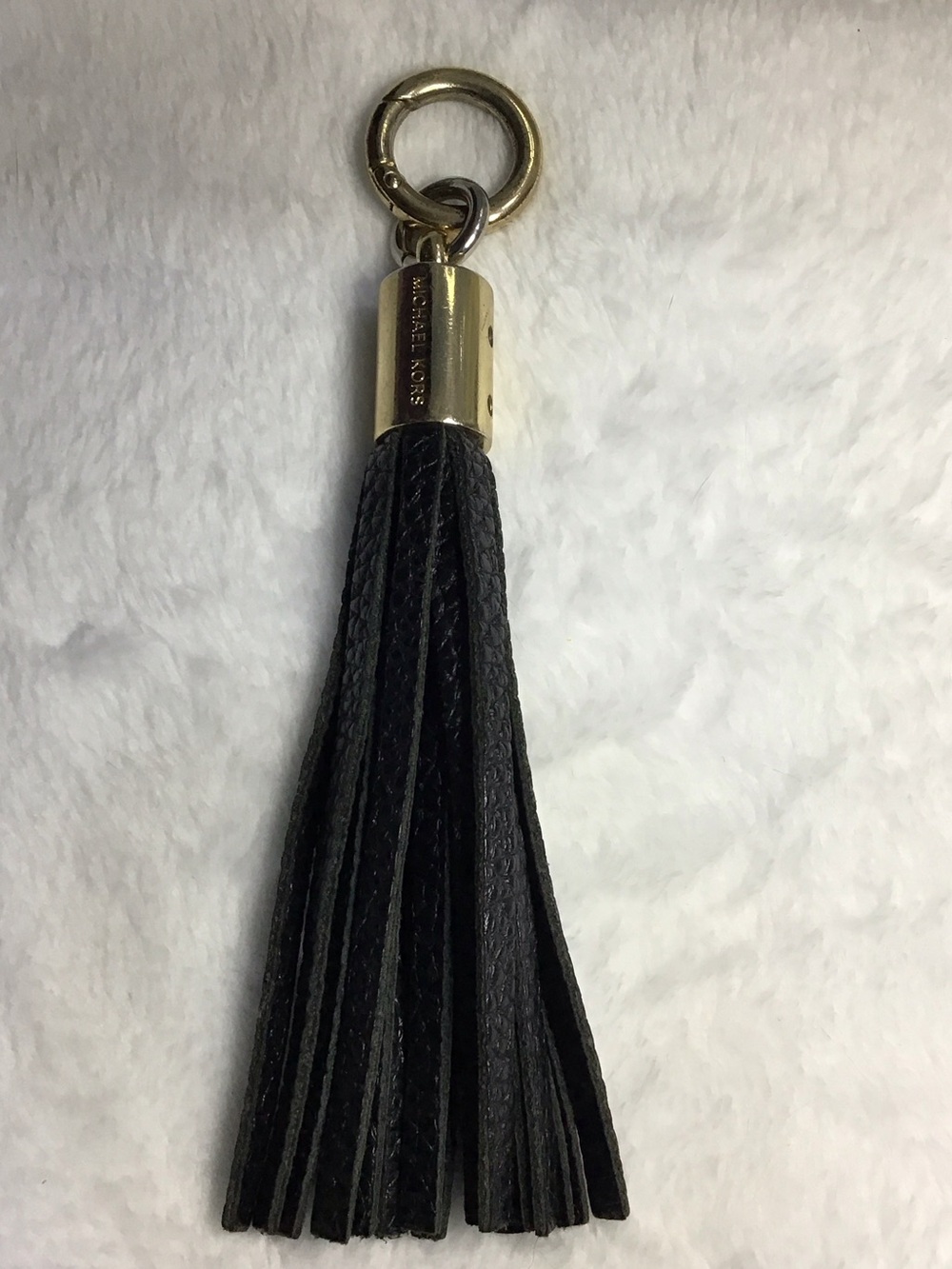 Michael Kors Black Leather Tassel Keyring with Gold-Tone Hardware